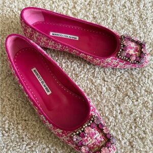 Manolo Blahnik Fuchsia Tweed Flats